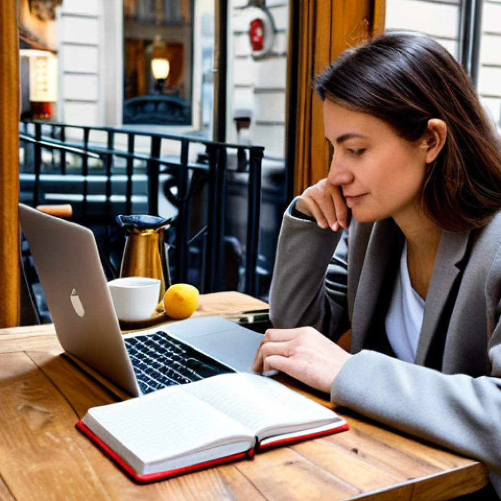 Stress Journaling in a Cozy Cafe**

"A professional woman, fully clothed in comfortable attire, sitting at a small table in a brightly lit Parisian cafe, writing in a journal. A laptop and a cup of coffee are on the table. The scene is peaceful and focused. Safe for work, appropriate content, perfect anatomy, natural pose, high quality, professional photography, family-friendly, well-formed hands, proper finger count."

**