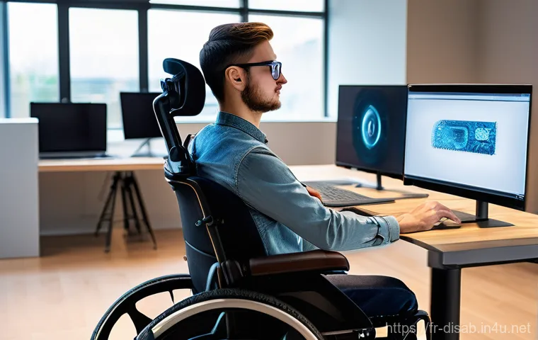 장애인재활상담사와 장애인 인식 개선 - A compassionate French rehabilitation counselor, male, with a warm smile, is seated across a table f...