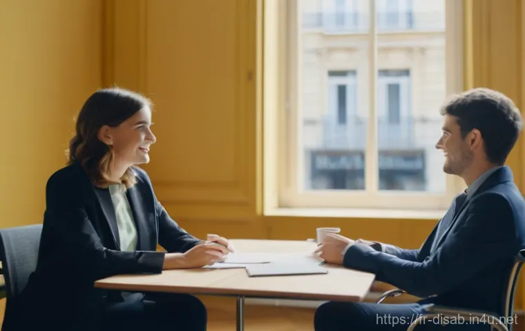 장애인재활상담사 실기시험 준비 - **Prompt 1: Empathetic Professional Consultation**
    A warm and inviting scene inside a modern, we...