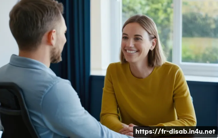 장애인재활상담사 직업 만족도 - **Image Prompt: Empathetic Connection in Rehabilitation**
    "A candid, well-lit portrait of a comp...