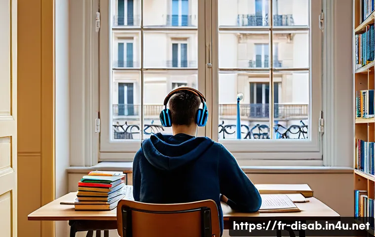 장애인재활상담사 학습 스터디 팁 - A bright, modern study room in a French apartment, early morning light streaming through large windo...