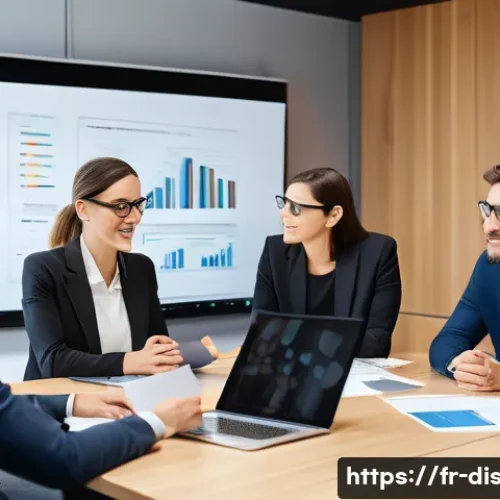 장애인재활상담사와 사례회의 - A diverse multidisciplinary team meeting in a bright, modern conference room in Paris, featuring pro...
