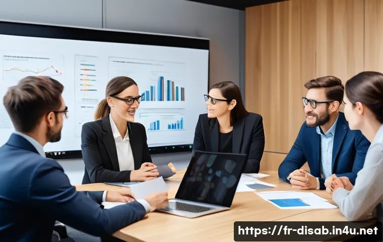 장애인재활상담사와 사례회의 - A diverse multidisciplinary team meeting in a bright, modern conference room in Paris, featuring pro...